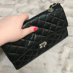Black Quilted Crossbody Bag with Chain or Clutch